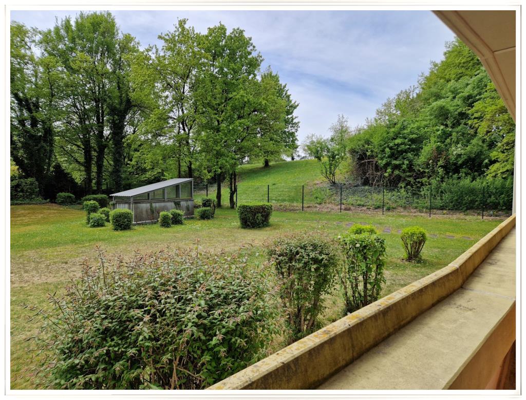 Blick vom Balkon zum Park